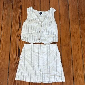 GAP Linen-Cotton Cream and Blue Vest & Skirt Set